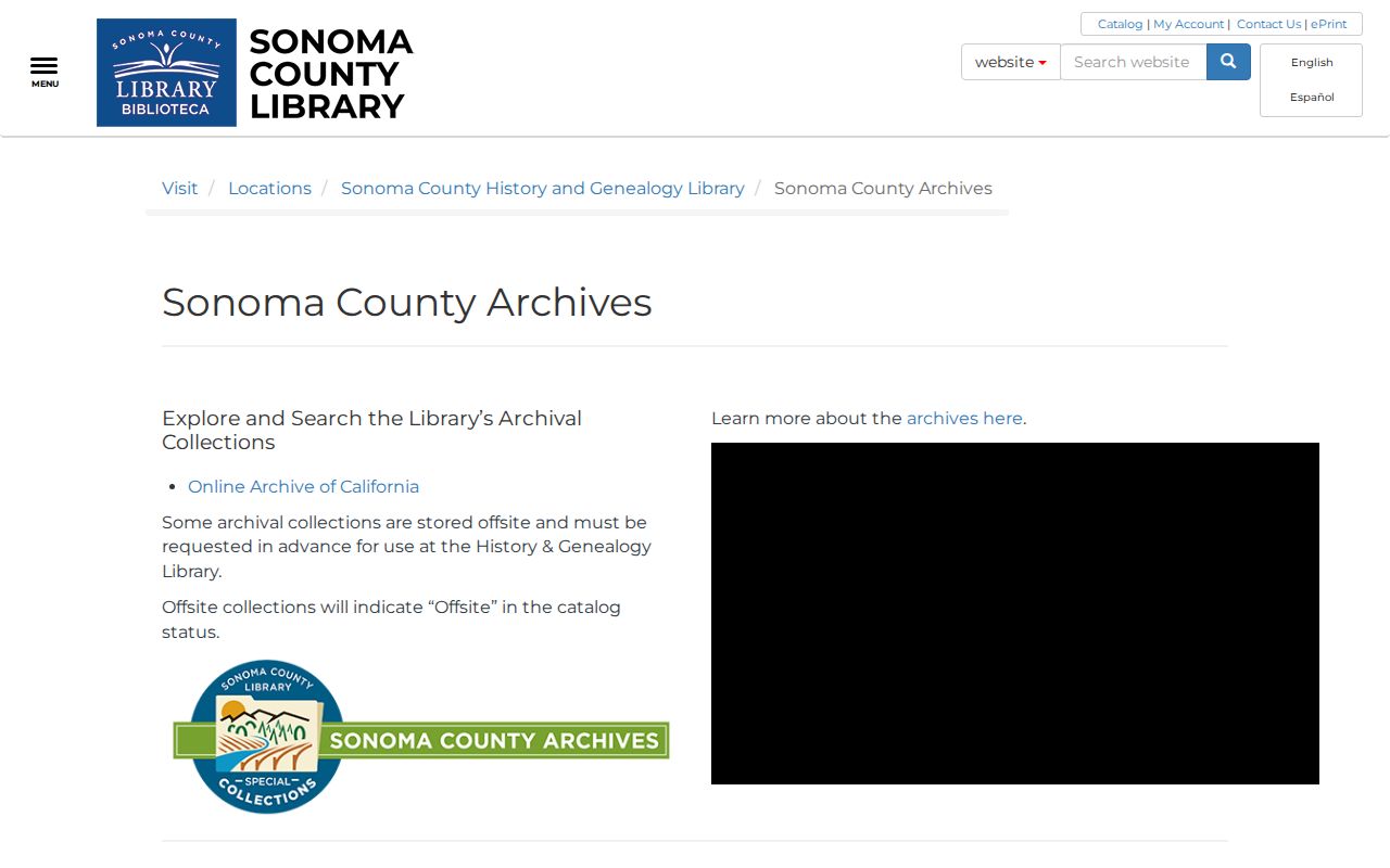 Sonoma County city directory county archives access page