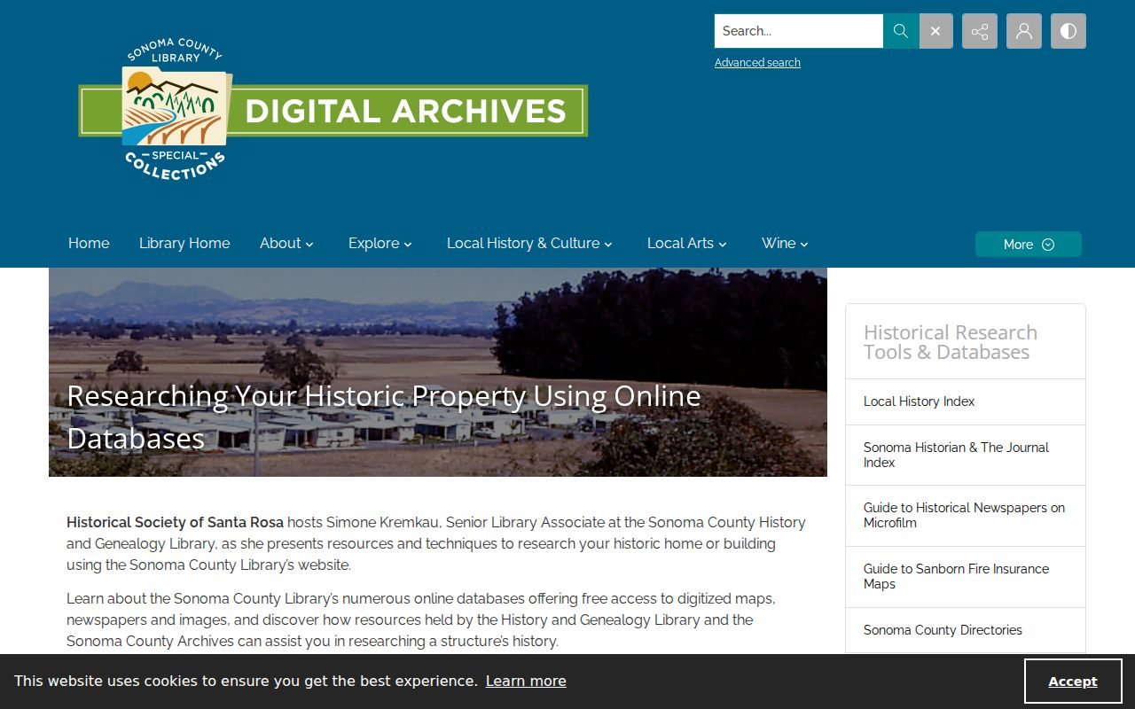 Sonoma County previous residents historic property research guide