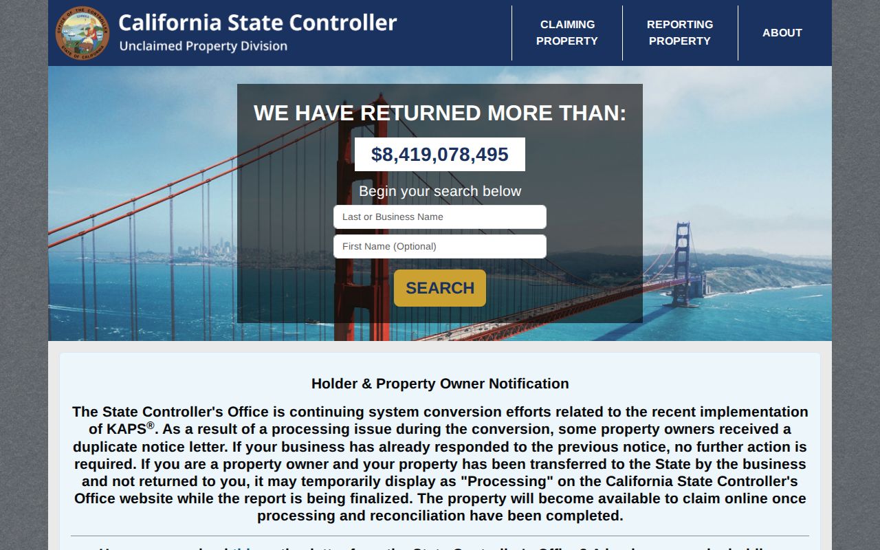 Sonoma County resident lookup California unclaimed property search