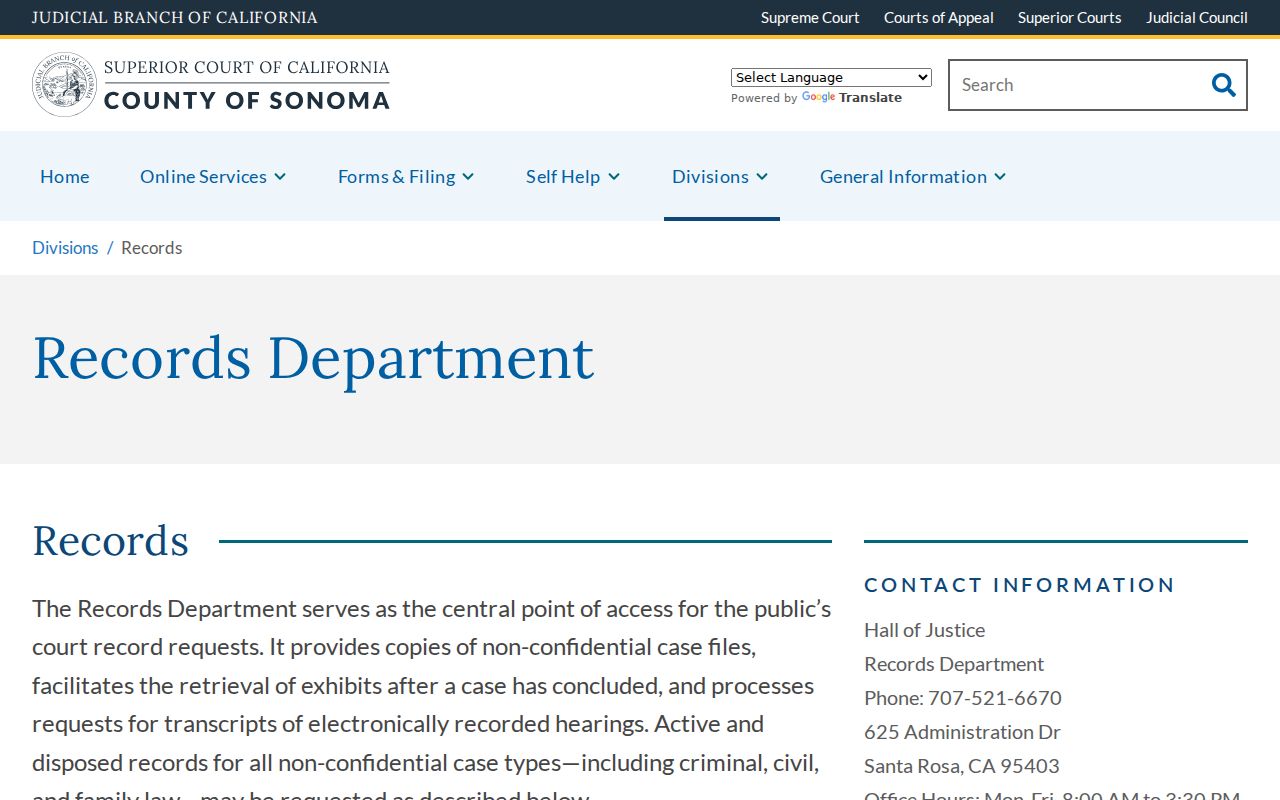 Sonoma County resident lookup Superior Court case portal