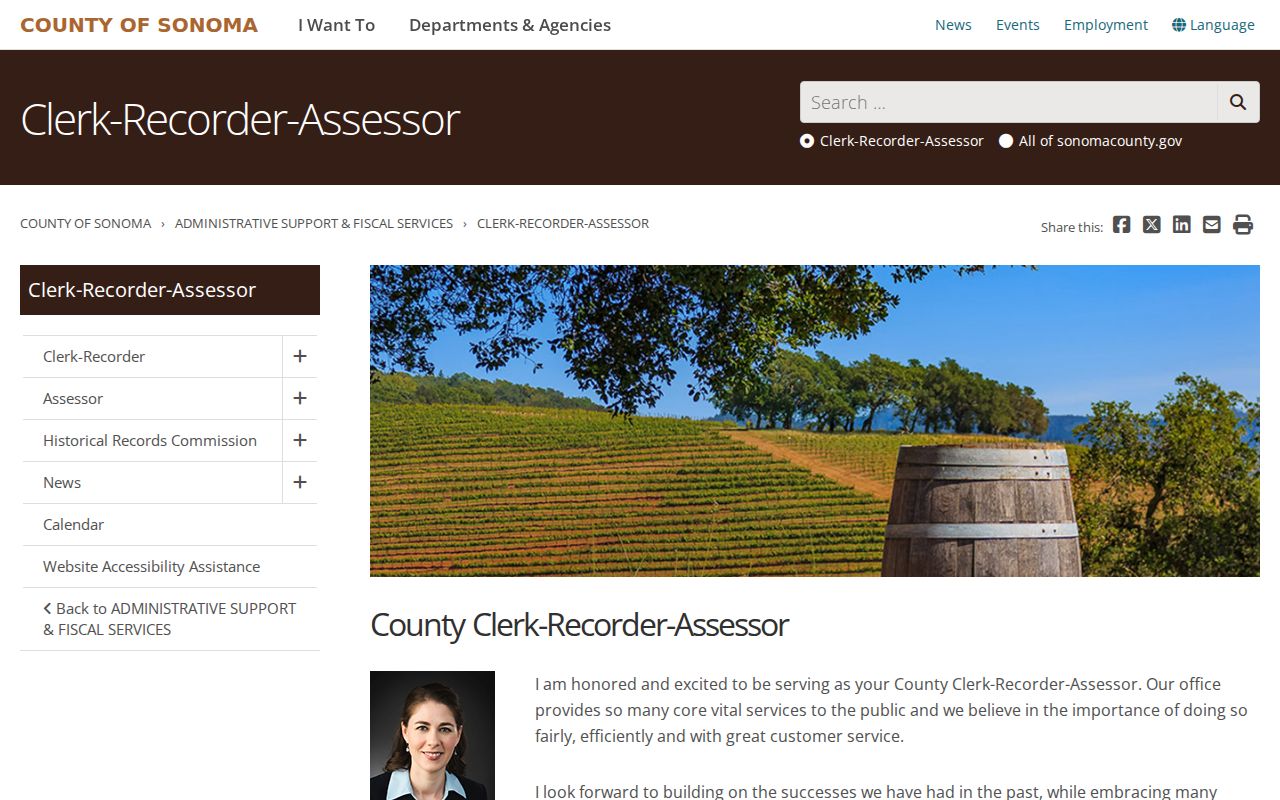 Sonoma County residents directory Clerk-Recorder-Assessor service hub