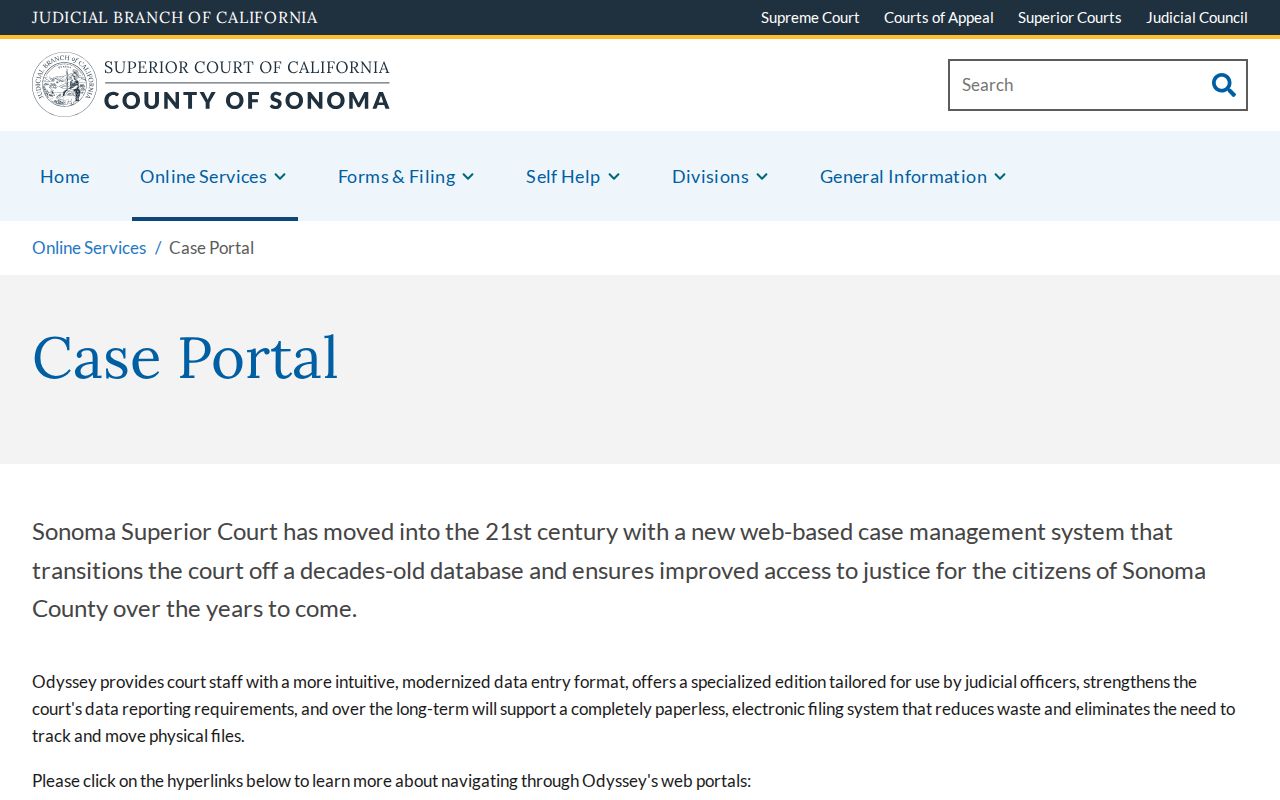 Sonoma County residents directory Superior Court case portal