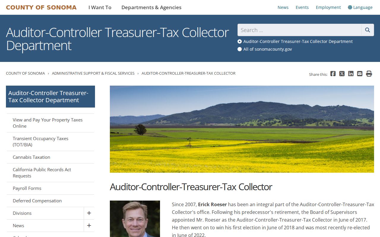 Sonoma County street directory property tax information screen