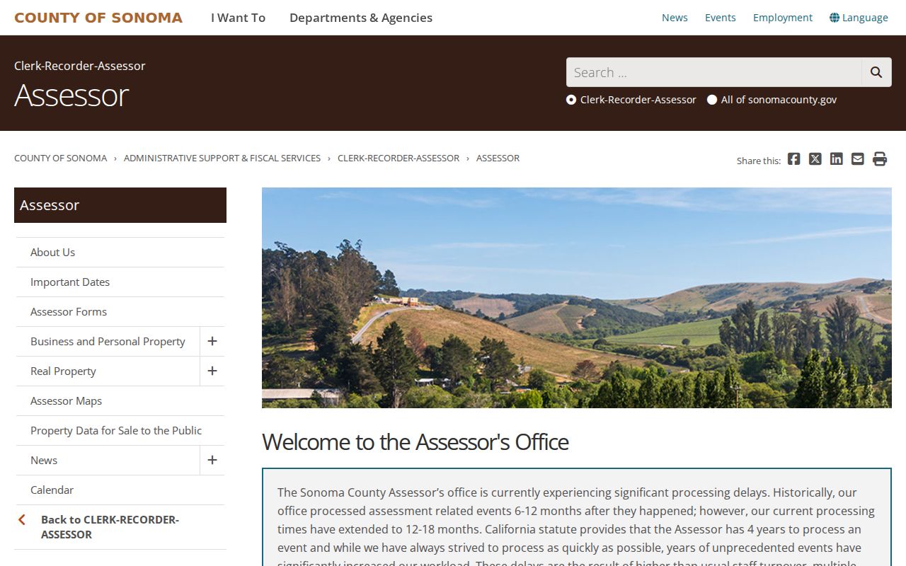 Sonoma County ZIP code directory assessor service
