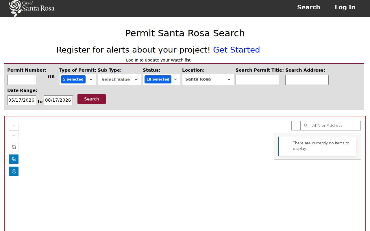 Sonoma County ZIP code directory Santa Rosa permit search